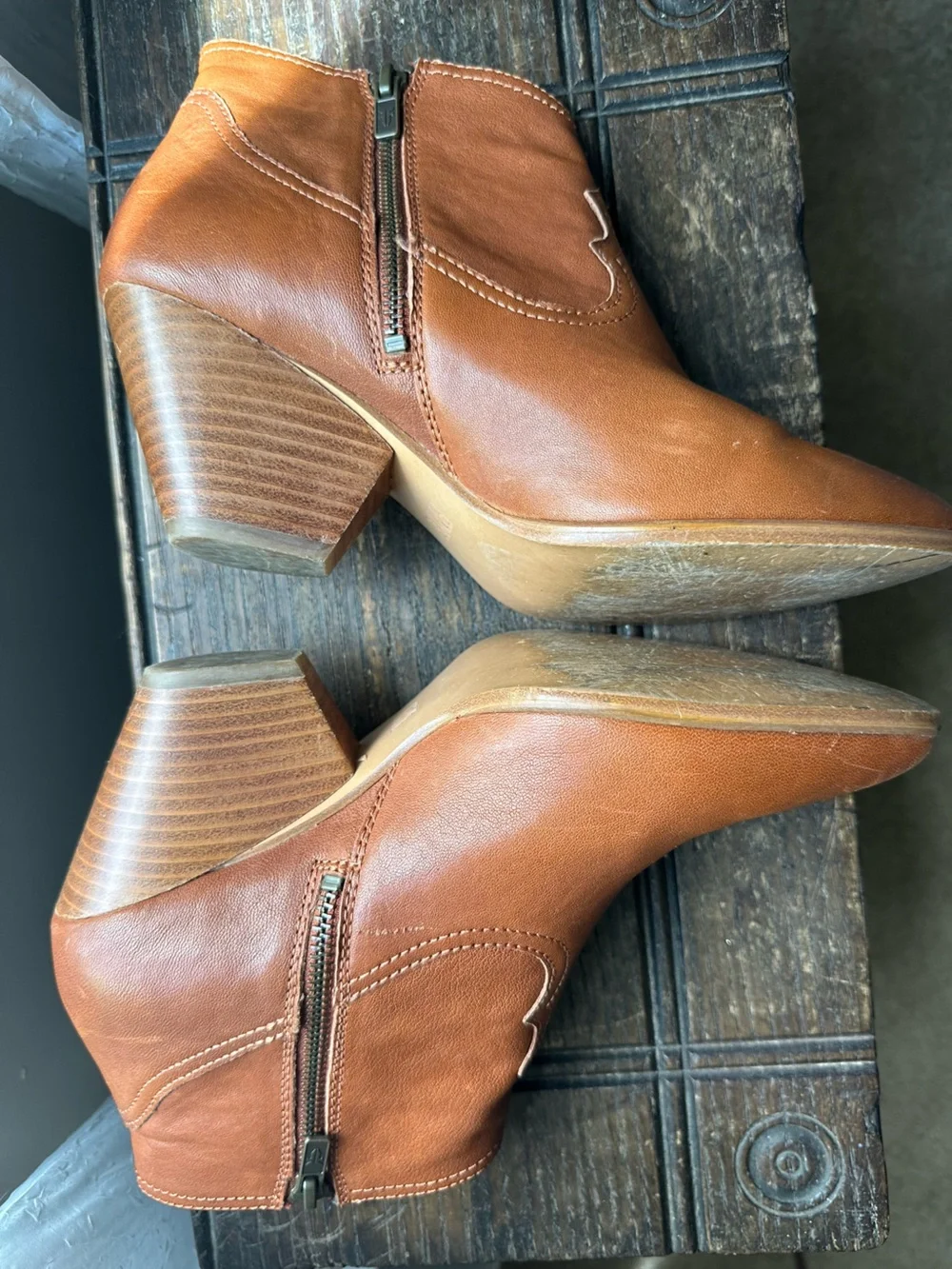 Frye‎ Reina Leather Ankle Booties in Cognac